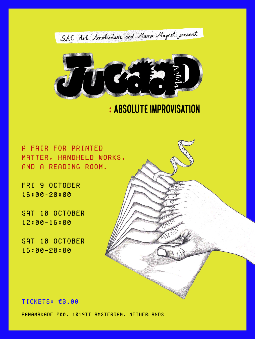 ‘JUGAAD: Absolute Improvisation’ poster, SAC Art Amsterdam and Mama Magnet, 9–10 October 2026